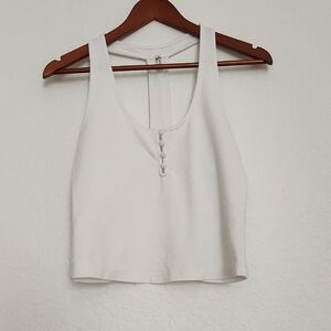 Free People White Button-Front Crop Top